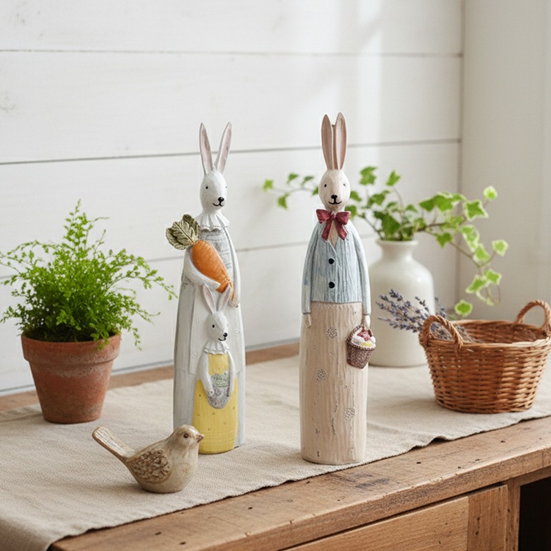 Woodworking Rabbet - Wood Grain Resin Bunny Couple Statue