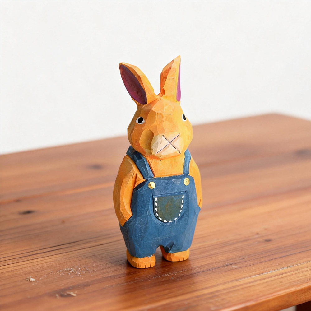 Woodworking Rabbet - Hand Carved Wooden Rabbit Figurine Cute